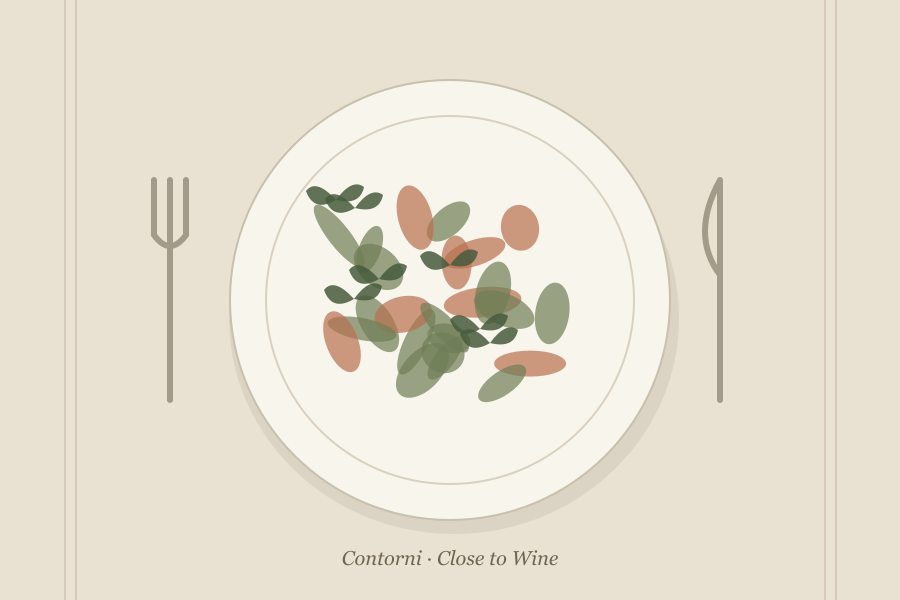 Illustrazione editoriale: Peperoni arrostiti con capperi e olive