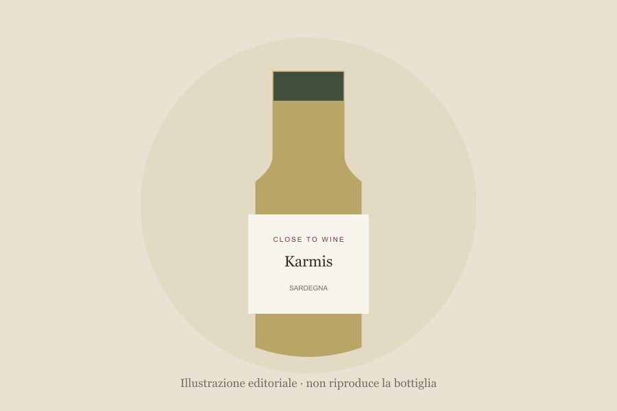 Illustrazione editoriale di bottiglia, non fotografia: Karmis